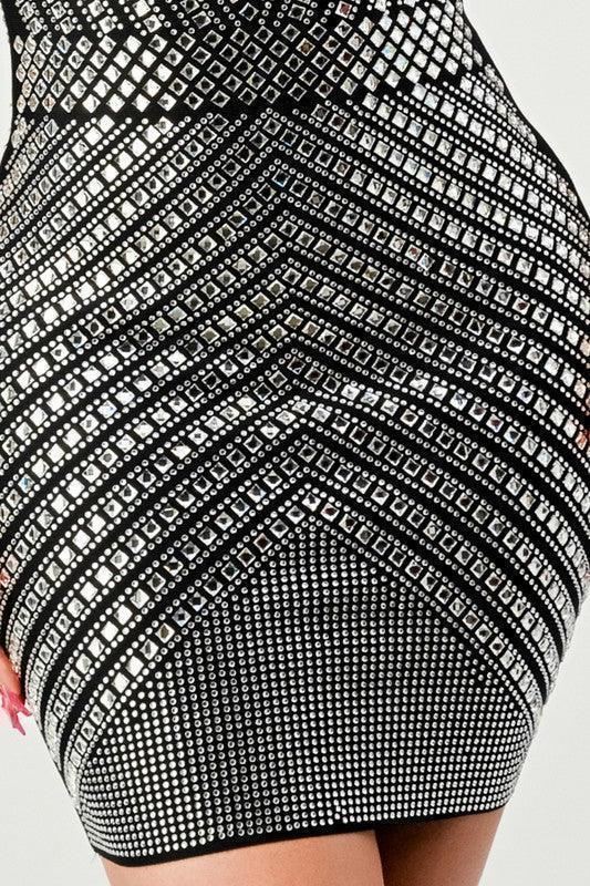 RHINESTONE BANDAGE DRESS - PRIVILEGE 