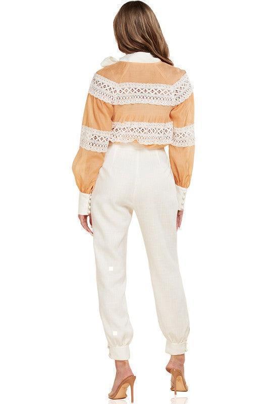 TWO PIECE CROCHET DETAIL PANT SET - PRIVILEGE 