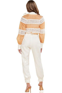 TWO PIECE CROCHET DETAIL PANT SET - PRIVILEGE 