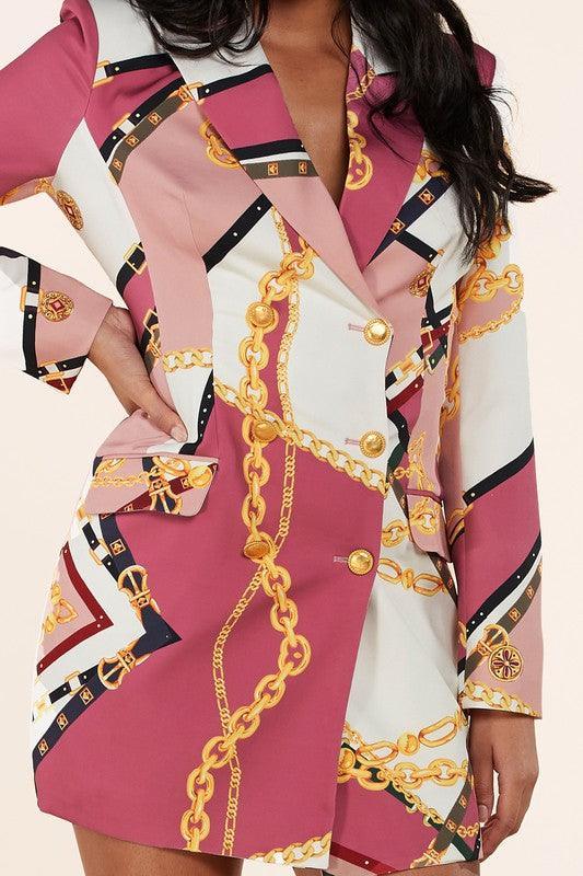 LUX CHAIN PRINT MINI  BLAZER DRESS - PRIVILEGE 