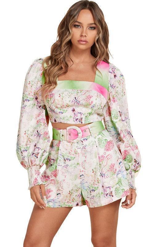 VINTAGE FLORAL PRINT SHORT SET - PRIVILEGE 