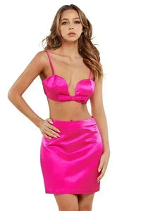 NEON PINK BRA LETTE 3PC SKIRT SET - PRIVILEGE 