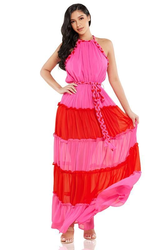 pink and red maxi dress - PRIVILEGE 