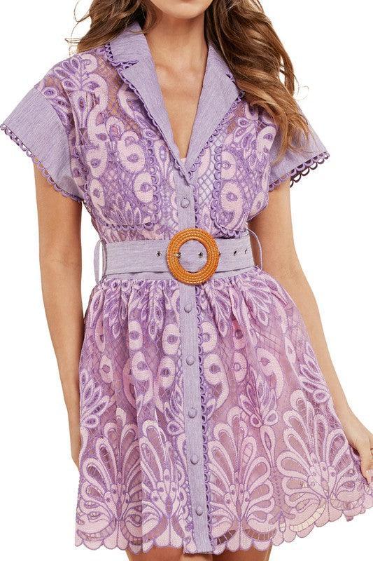 LAVENDER CROCHET DETAIL MINI DRESS - PRIVILEGE 