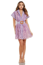 LAVENDER CROCHET DETAIL MINI DRESS - PRIVILEGE 