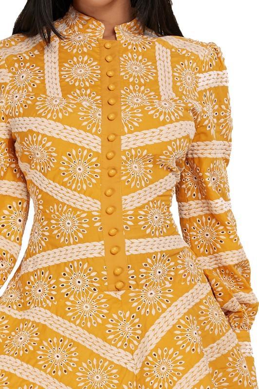 MUSTARD EYELET MINI DRESS - PRIVILEGE 