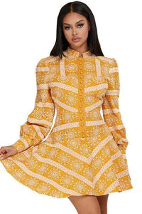 MUSTARD EYELET MINI DRESS - PRIVILEGE 