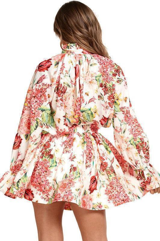 ROSE PRINT 2PC MINI FLARE MINI SKIRT - PRIVILEGE 