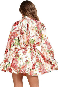 ROSE PRINT 2PC MINI FLARE MINI SKIRT - PRIVILEGE 