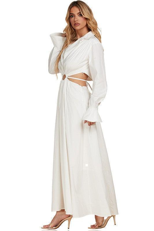WHITE MAXI DRESS WITH OPEN SIDES DETAIL - PRIVILEGE 