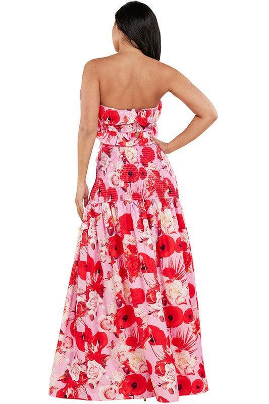 POPPY FLOWER PRINT TUBE TOP AND MAXI SKIRT - PRIVILEGE 
