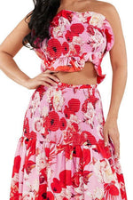 POPPY FLOWER PRINT TUBE TOP AND MAXI SKIRT - PRIVILEGE 