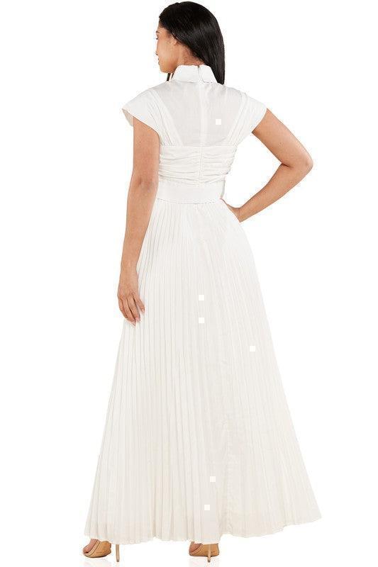 WHITE PLEATED MAXI DRESS - PRIVILEGE 