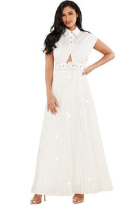 WHITE PLEATED MAXI DRESS - PRIVILEGE 