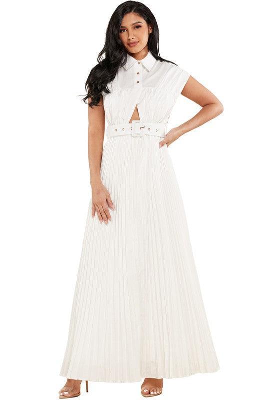 WHITE PLEATED MAXI DRESS - PRIVILEGE 