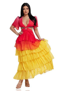 RED YELLOW OPEN BACK CHIFFON MAXI DRESS - PRIVILEGE 