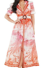 PINK BIRD CHIFFON MAXI DRESS - PRIVILEGE 