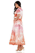 PINK BIRD CHIFFON MAXI DRESS - PRIVILEGE 