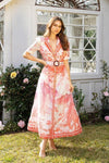 PINK BIRD CHIFFON MAXI DRESS - PRIVILEGE 
