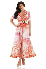 PINK BIRD CHIFFON MAXI DRESS - PRIVILEGE 