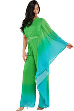 GREEN AND BLUW BATWING JUMPSUIT - PRIVILEGE 