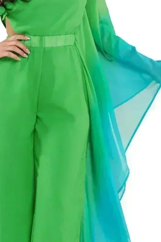 GREEN AND BLUW BATWING JUMPSUIT - PRIVILEGE 