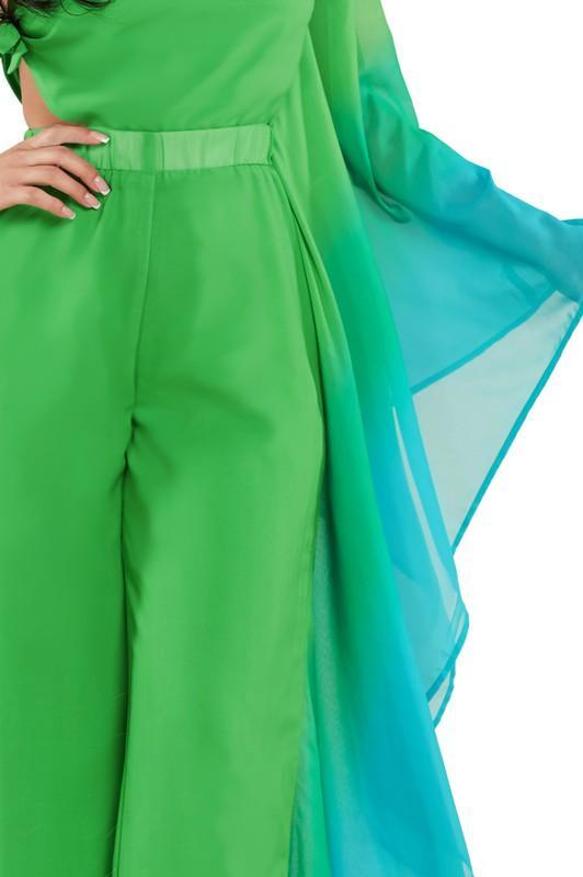 GREEN AND BLUW BATWING JUMPSUIT - PRIVILEGE 