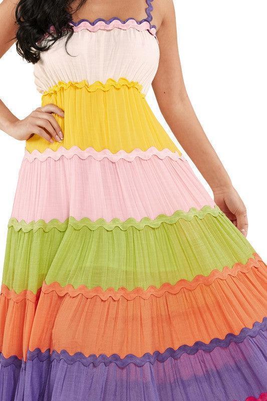 Rainbow Summer Color Boho Style Maxi Dress - PRIVILEGE 