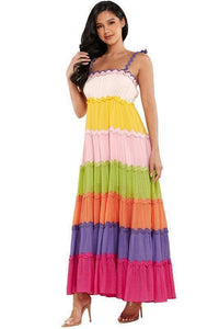 Rainbow Summer Color Boho Style Maxi Dress - PRIVILEGE 