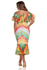 Rainbow Lace Chevrons Print Patterned Midi Dress - PRIVILEGE 