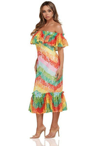 Rainbow Lace Chevrons Print Patterned Midi Dress - PRIVILEGE 