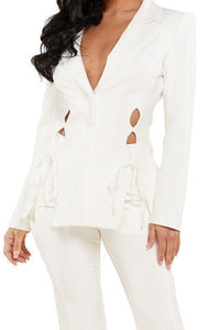 IVORY LACE UP MOFIT FIT AND FLARE 2PC PANT SET - PRIVILEGE 