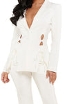 IVORY LACE UP MOFIT FIT AND FLARE 2PC PANT SET - PRIVILEGE 