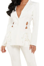 IVORY LACE UP MOFIT FIT AND FLARE 2PC PANT SET - PRIVILEGE 