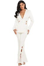 IVORY LACE UP MOFIT FIT AND FLARE 2PC PANT SET - PRIVILEGE 