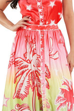 Vibrant Ombre Tropical Print Top and Skirt Set - PRIVILEGE 