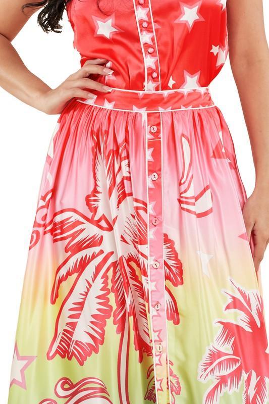 Vibrant Ombre Tropical Print Top and Skirt Set - PRIVILEGE 