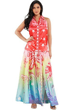 Vibrant Ombre Tropical Print Top and Skirt Set - PRIVILEGE 