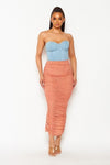 Denim midi dress with sheer rushed detail - PRIVILEGE 