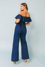 Off-the-shoulder denim jumpsuit with ruffled - PRIVILEGE 