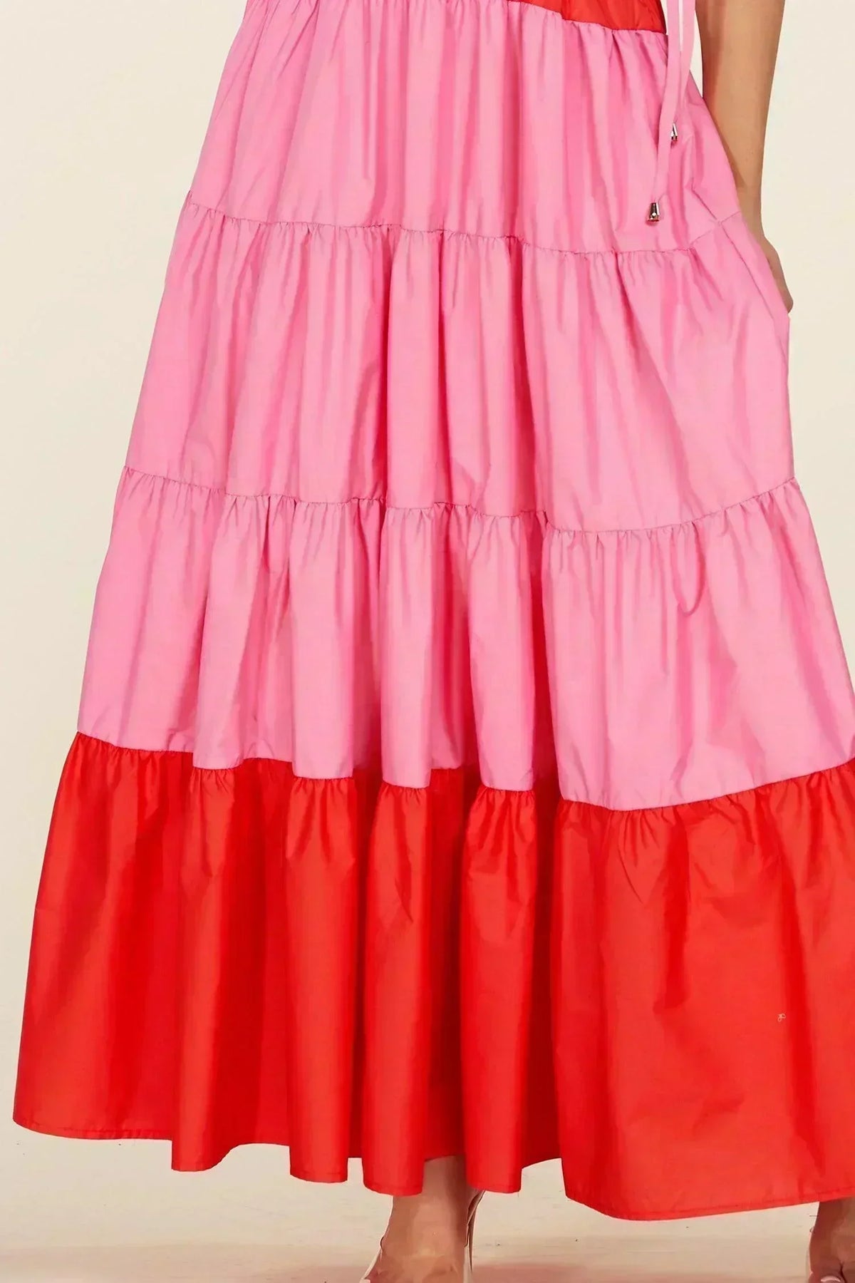 PINK AND RED MAXI DRESS TIE SHOULDERS - PRIVILEGE 