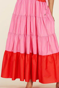 PINK AND RED MAXI DRESS TIE SHOULDERS - PRIVILEGE 