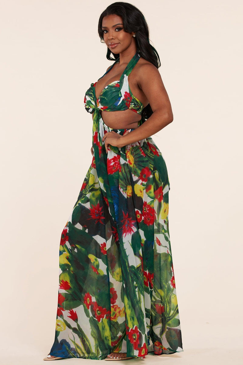 SUMMER DESERT FLORAL CUTOUT MAXI DRESS - PRIVILEGE 