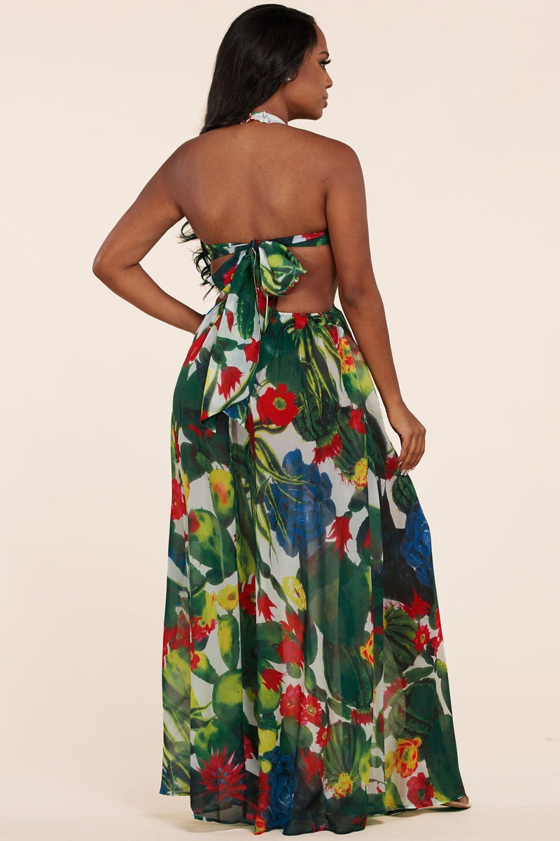 SUMMER DESERT FLORAL CUTOUT MAXI DRESS - PRIVILEGE 