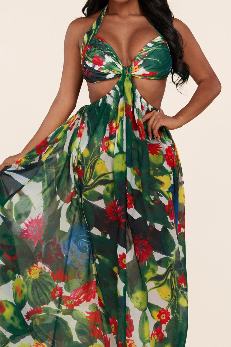 SUMMER DESERT FLORAL CUTOUT MAXI DRESS - PRIVILEGE 