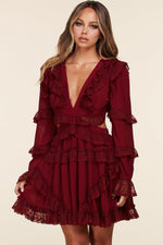 BURGUNDY SHOE LACE BACK MINI SWING DRESS - PRIVILEGE 