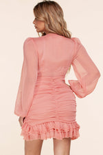 MAUVE MINI DRESS WITH RUSHED GATHER SKIRT - PRIVILEGE 