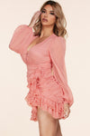 MAUVE MINI DRESS WITH RUSHED GATHER SKIRT - PRIVILEGE 