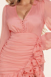 MAUVE MINI DRESS WITH RUSHED GATHER SKIRT - PRIVILEGE 