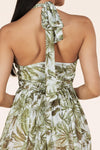 OLIVE TROPICAL CUT OUT HALTER MAXI DRESS - PRIVILEGE 